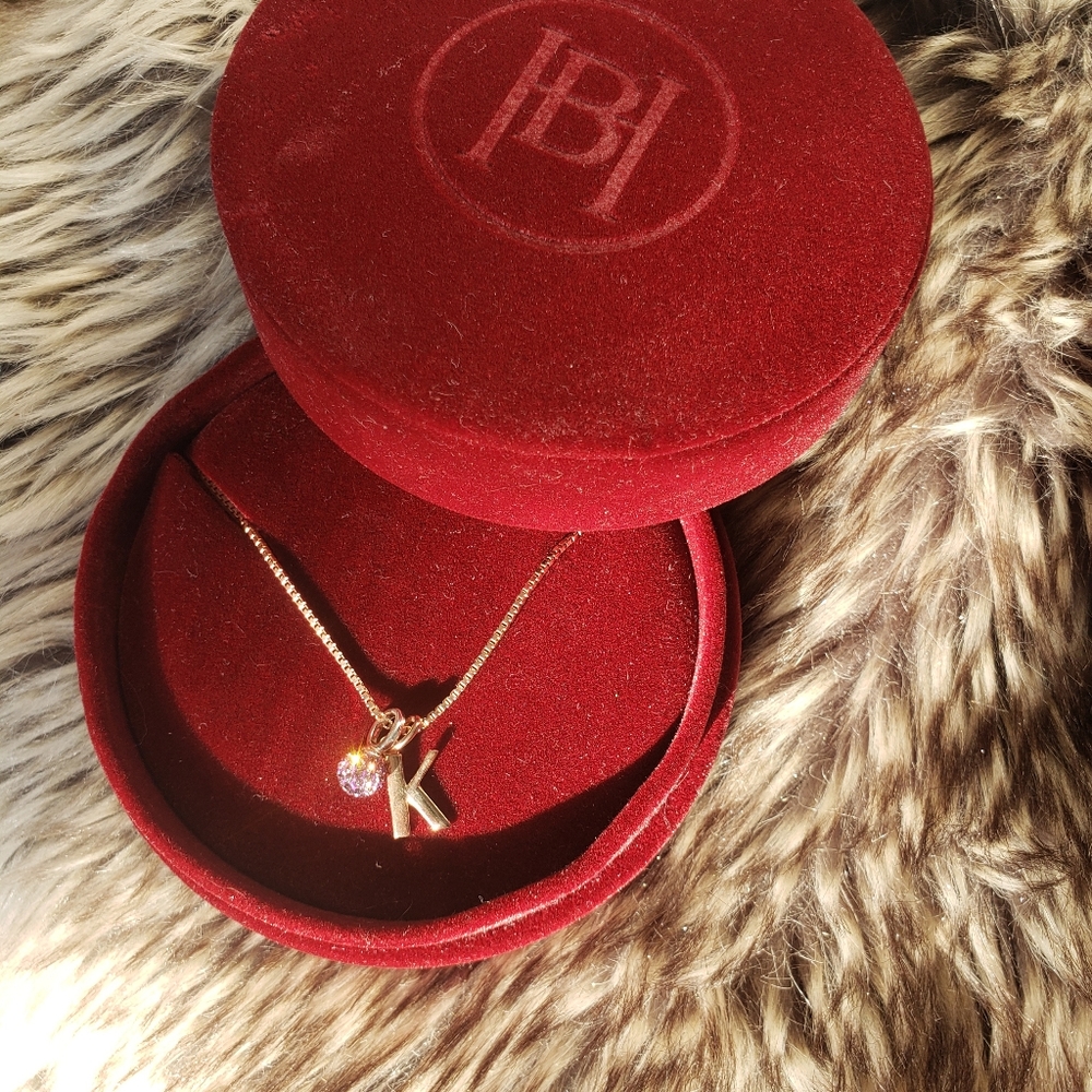 Hillberg & Berk Rose Gold Purple Sparkle Ball Initial Necklace